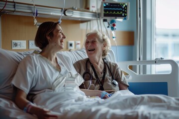 Obraz premium Joyful Moment in a Hospital Room