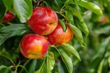 Fototapeta premium Ripe Red Plums Hanging From a Branch