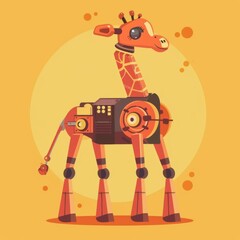 Fototapeta premium Innovative Robotic Giraffe Vector Illustration for World Robotics Week. A sleek and detailed flat design blending nature and advanced technology, ideal for tech enthusiasts and digital art lovers