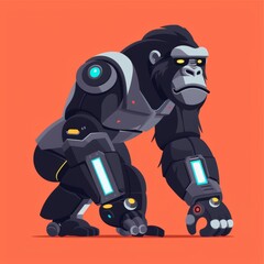 Naklejka premium RoboGorilla: A Flat Vector Illustration of a Robotic Gorilla, Blending Technology with the Majesty of Nature.