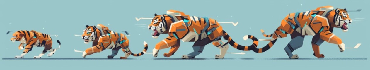 Innovative Mechanical Tiger Vector Illustration for National Robotics Week. A sleek and detailed flat design showcasing the blend of wildlife and advanced technology, perfect for tech enthusiasts and 