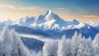Obraz premium Panoramic View of Snowy Mountain Range under Clear Blue Sky