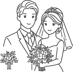 Continuous one line drawing of a wedding couple Vector illustration.