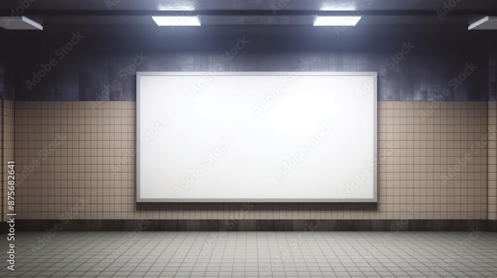 Poster a mockup of billboard with white color blank space setting at wall of empty indoor place. a large bi