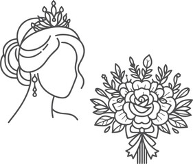 Continuous one line drawing of a wedding couple Vector illustration.