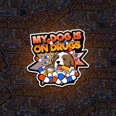 vector illustration of a dog taking medication