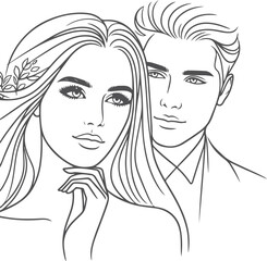 Continuous one line drawing of a wedding couple Vector illustration.