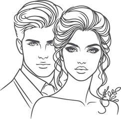 Continuous one line drawing of a wedding couple Vector illustration.