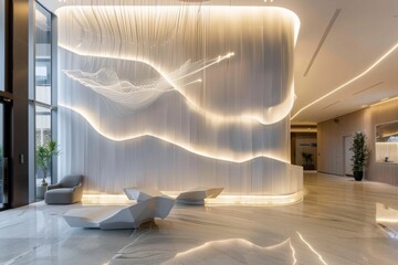 Modern Lobby with Abstract Light Installation