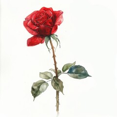 Obraz premium A watercolor painting of a single red rose isolated on a white background