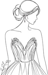 Continuous one line drawing of a wedding couple Vector illustration.