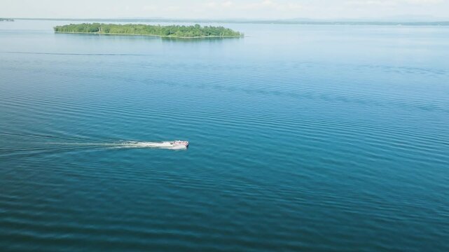 Island in a Lake with Speed Boat