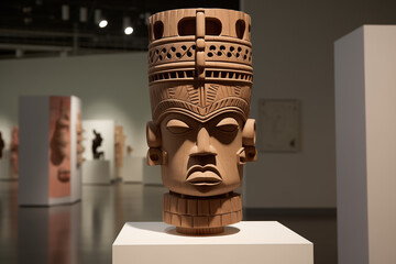 Column with Benin Head Sculpture 