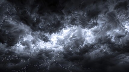 Fototapeta premium Powerful Lightning Bolts Striking in Intense Storm with Electrical Energy from Thunder Clouds