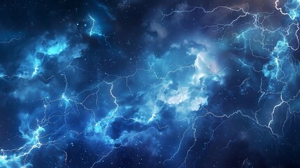Fototapeta premium Dramatic night sky with forked lightning illuminating dark storm clouds