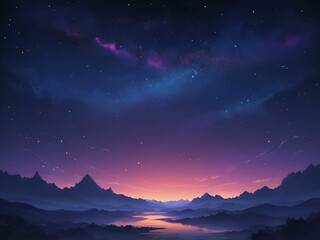 Naklejka premium abstract Twilight sky with stars and majestic colorful light dark blue night sky background