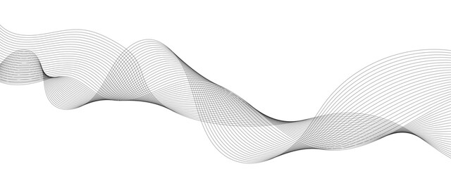 Wavy business curve lines on transparent background. Abstract ocean wave line background. Wave swirl, frequency sound wave, twisted curve lines with blend effect. Vector illustration.