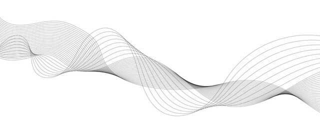 Wavy business curve lines on transparent background. Abstract ocean wave line background. Wave swirl, frequency sound wave, twisted curve lines with blend effect. Vector illustration.