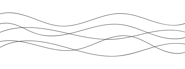 Thin line wavy abstract vector background. Curve wave seamless pattern. Line art striped graphic template. Vector illustration.
