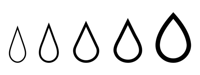 Water drop icons. The shape of a drop of water with different stroke thicknesses. Vector illustration