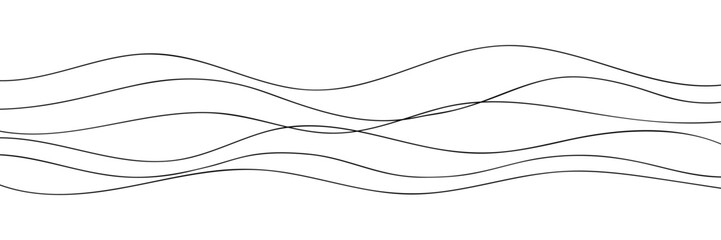 Thin line wavy abstract vector background. Curve wave seamless pattern. Line art striped graphic template. Vector illustration.