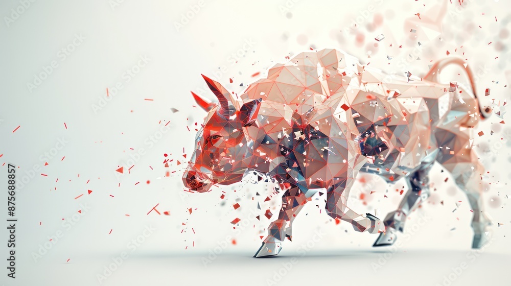 Poster digital bull market: futuristic glass fragment patterns in dynamic chaos, generative ai