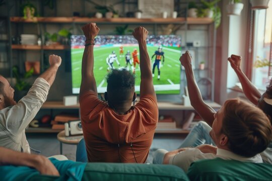 Friends Cheering On Their Favorite Team During a Game - Powered by Adobe