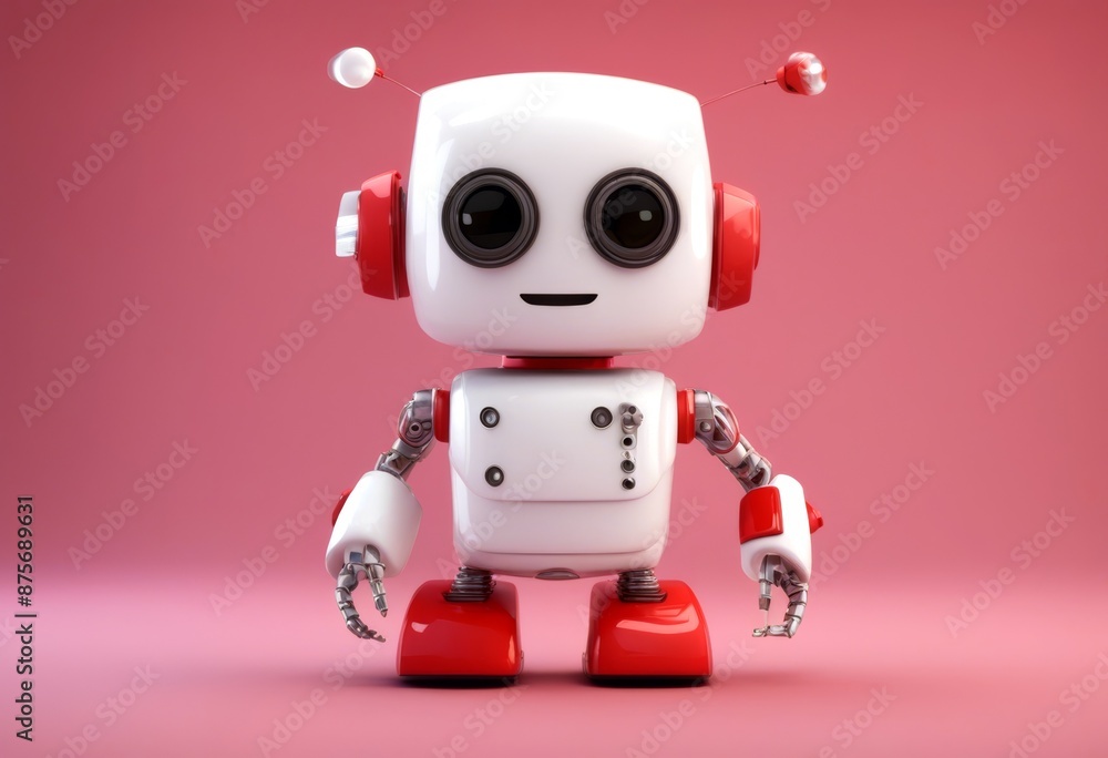 Poster robot ai icon phone art service call business cartoon support smart three funny smiling computer pos