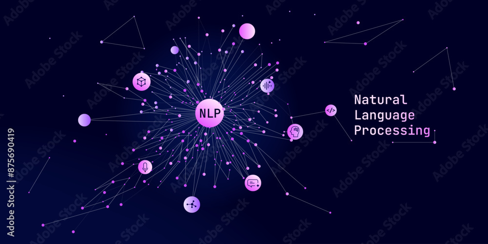 Poster illustration of abstract stream information with line and dot. big data, technology, ai, data transf