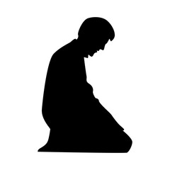 Black Silhouette of Muslim Praying. Isolated on White Background. Vector Illustration