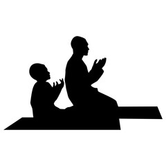 Black Silhouette of Muslim Praying. Isolated on White Background. Vector Illustration