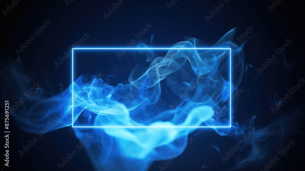 Poster abstract picture of digital color light in rectangle shape frame set against in dark blue tone backg