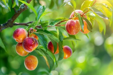 Ripe Peaches Hanging from a Branch