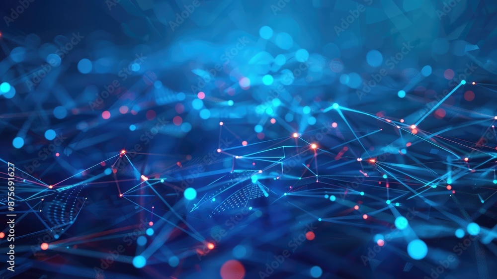 Poster abstract representation of digital data flowing through a network. digital artwork of blue dots and 
