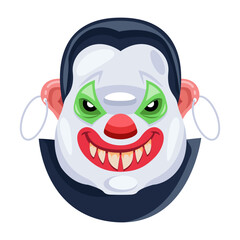 Evil character with creepy expressions wearing hoop earrings, flat icon 

