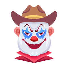 Clown scary face with smile expression, flat icon 

