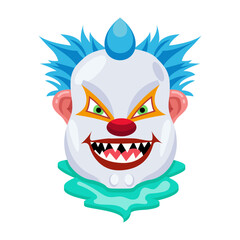 A flat vector of scary clown with creepy laugh 

