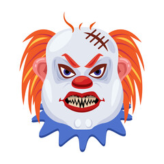 A flat style mascot of clown stitches on head 

