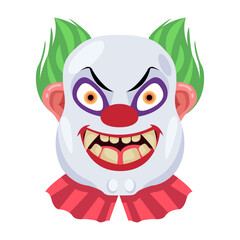 A flat icon showing spooky clown laugh 

