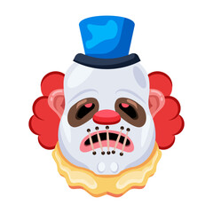 Spooky clown with mouth stitches, flat style icon 

