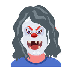 A flat style icon of spooky face with hairs 

