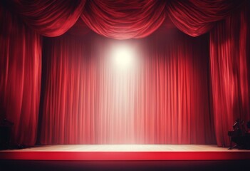 curtains red for modern stage theatre scene velvet cabaret music entrance concept audience festival illuminated spot light 