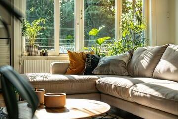 Cozy Living Room with Natural Light and Plants