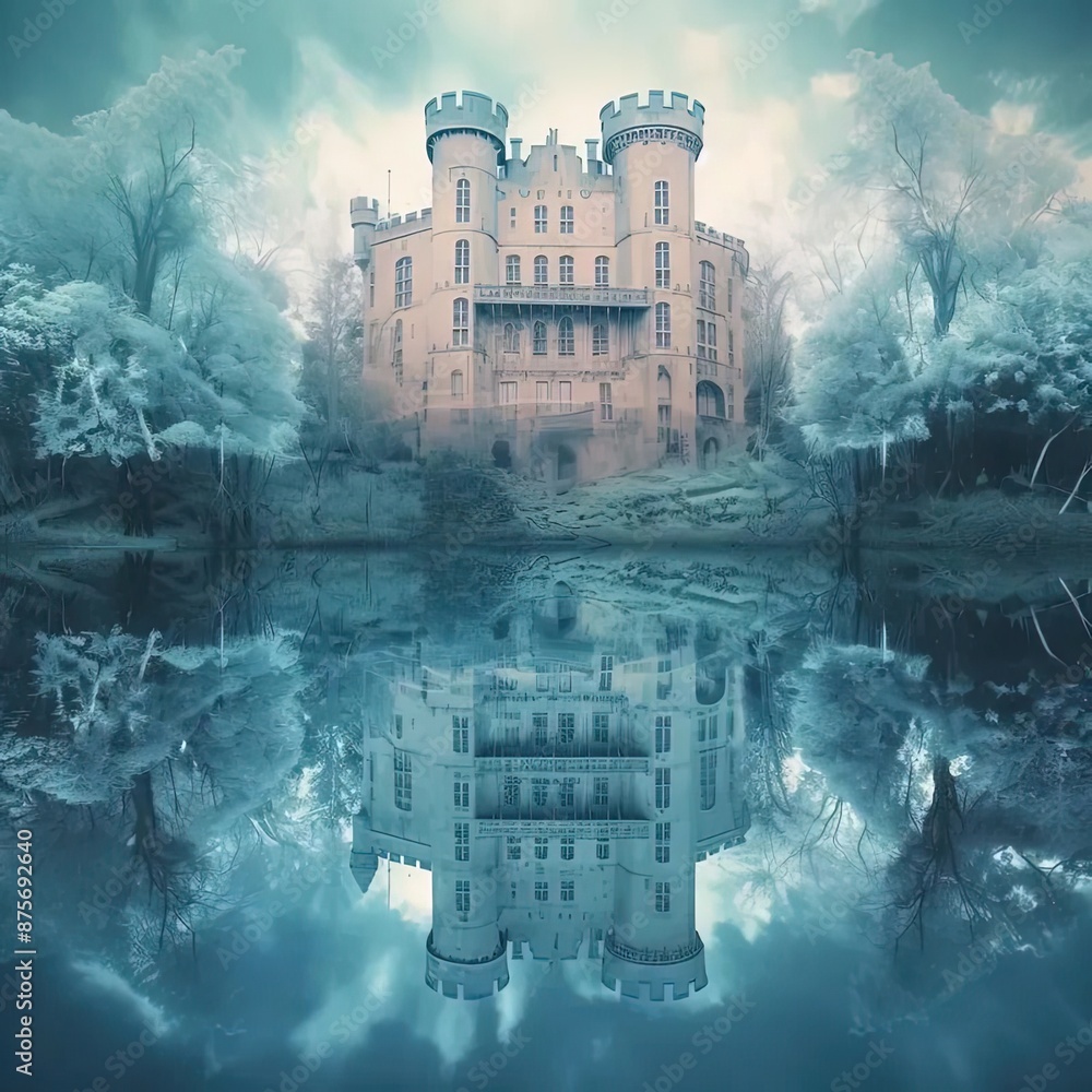 Poster a castle with a reflection in the water