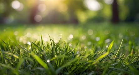 Naklejka premium green grass with blur bokeh background