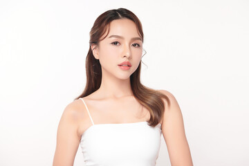 Beautiful young asian woman with clean fresh skin on white background, Face care, Facial treatment, Cosmetology, beauty and spa, Asian women portrait.