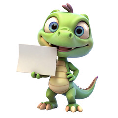 Fototapeta premium Cute cartoon crocodile holds a blank sign, for text placement. Ideal for use in promotional and marketing materials and as an illustration for children's books, greeting cards and educational project