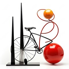 a sculpture of a bicycle and a red ball