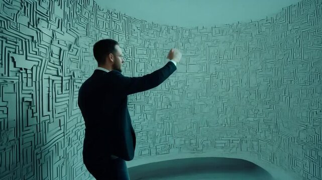 Man Exploring A Complex Labyrinth Generative AI