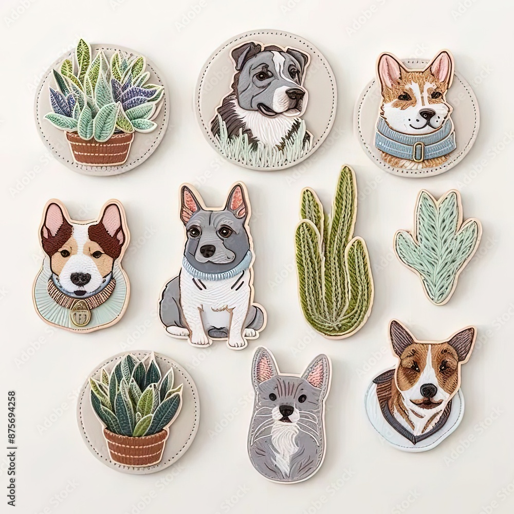 Canvas Prints a collection of embroidered patches of dogs and cacti